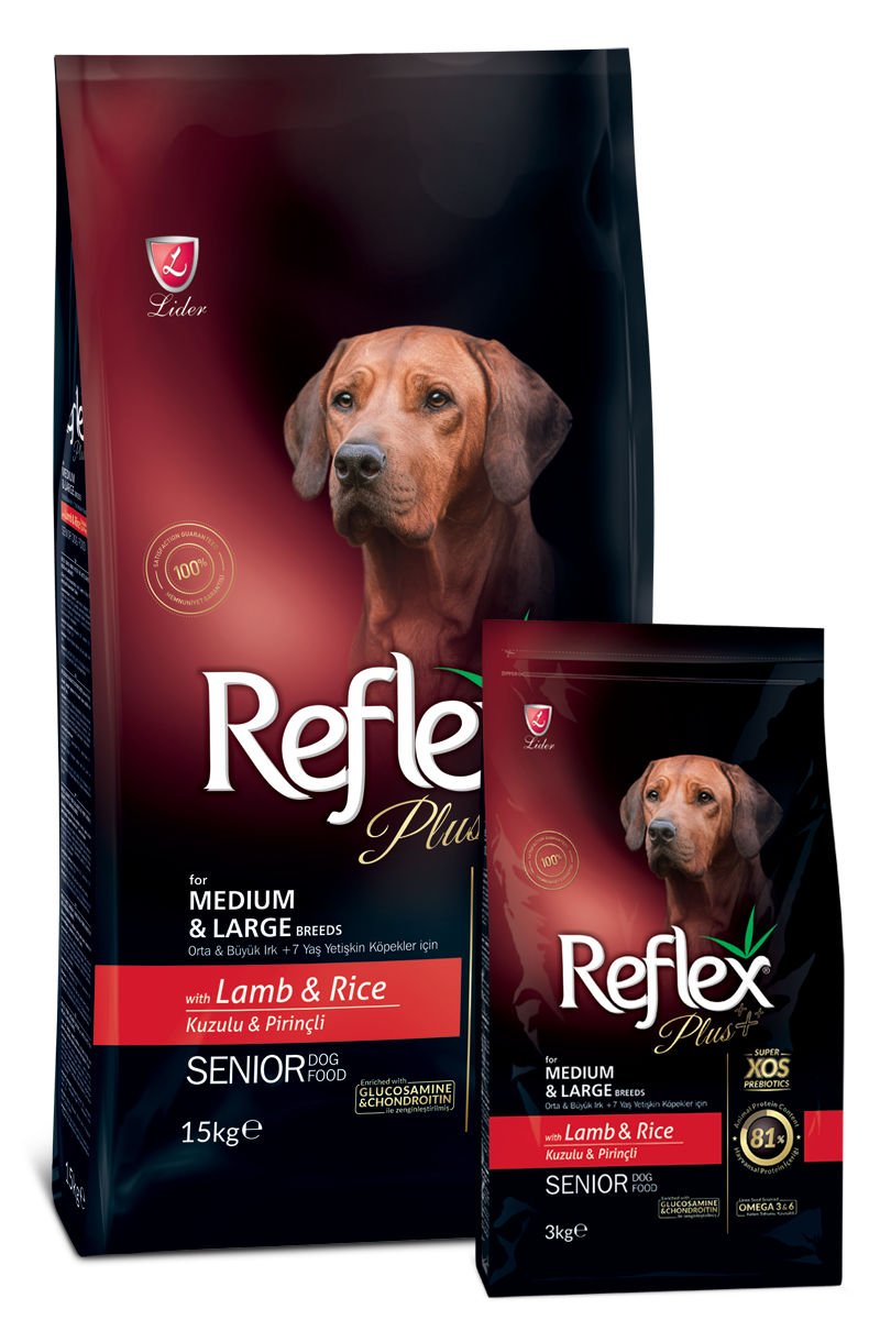 Reflex Plus Kuzu Etli Ve Pirinçli Orta Ve Büyük Irk +7 Yaş Yetişkin Köpek Maması