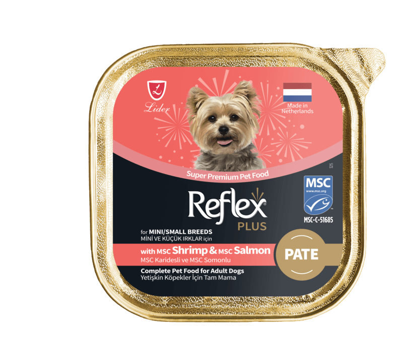 Reflex Plus Pate MSC Karidesli ve MSC Somonlu Mini ve Küçük Irklar için Yetişkin Köpek Maması 85 g
